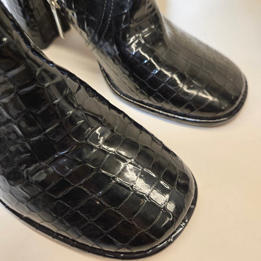 Kurt Geiger Timber Black Croc Boots Sz 41 US 10 Glossy Vegan Block Heel Edgy - Picture 10 of 15